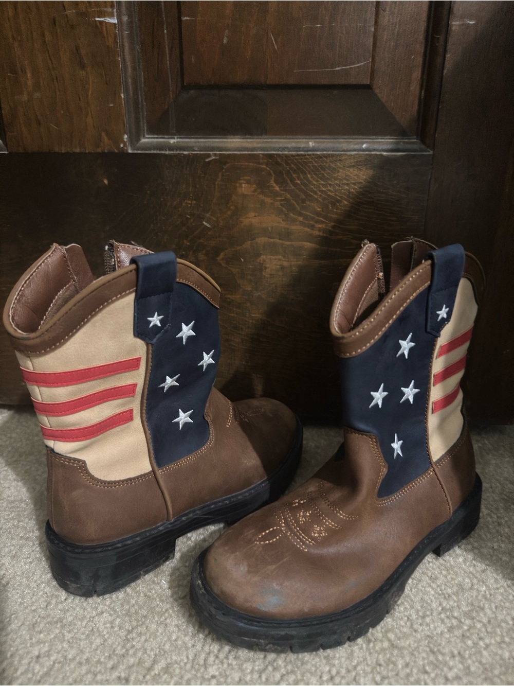 Kids Brown Western Flag Boots